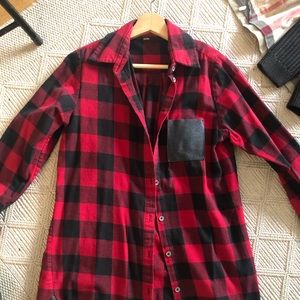 MAJE red checkered over shirt with leather pocket